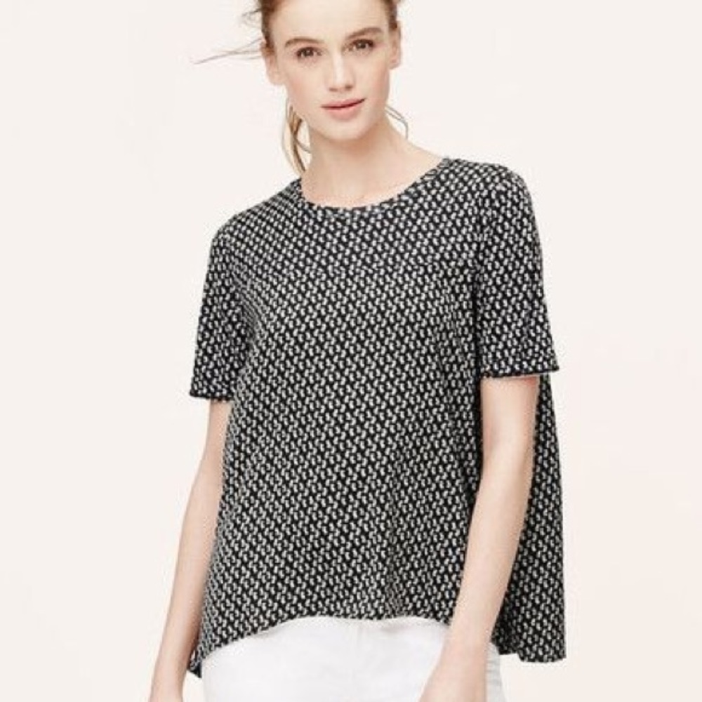 LOFT Dash Mixed Media Swing Tee, Black/White Print